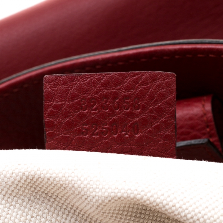 Pre Owned Gucci Red Leather Large Bamboo Handle Shopper Tote  