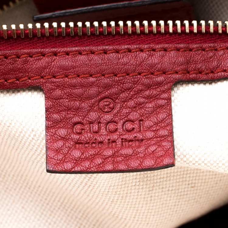 Pre Owned Gucci Red Leather Large Bamboo Handle Shopper Tote  