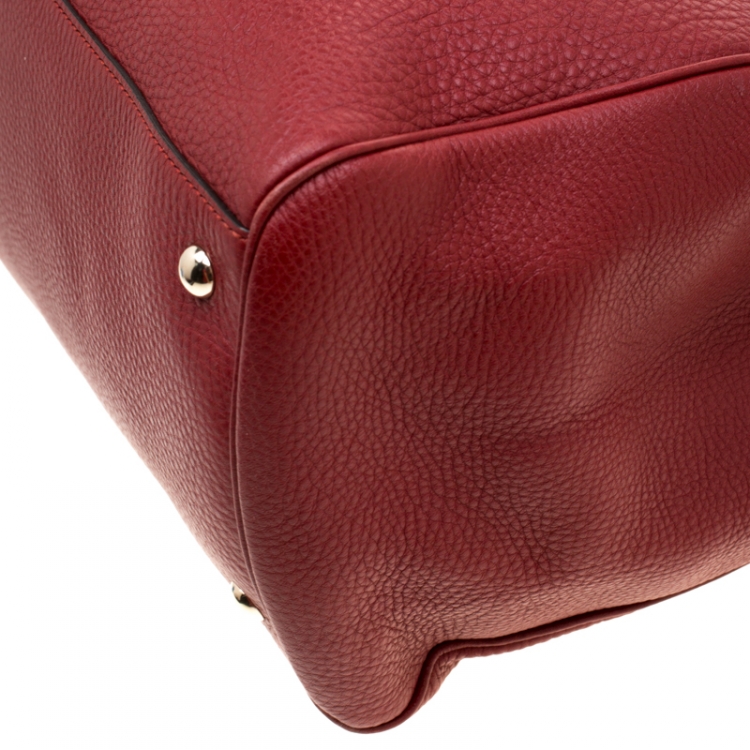 Pre Owned Gucci Red Leather Large Bamboo Handle Shopper Tote  