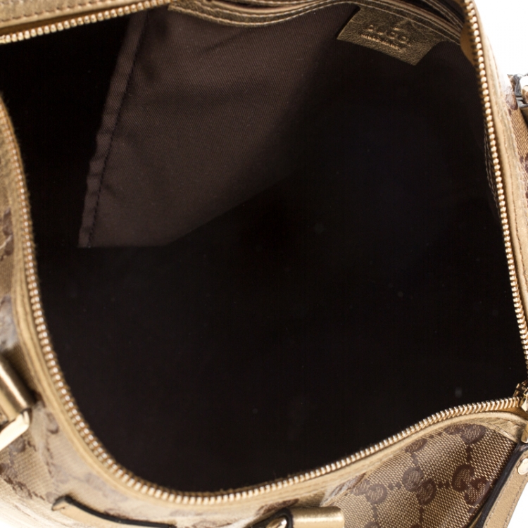 Pre Owned Gucci Gold GG Crystal Canvas Medium Joy Boston Bag