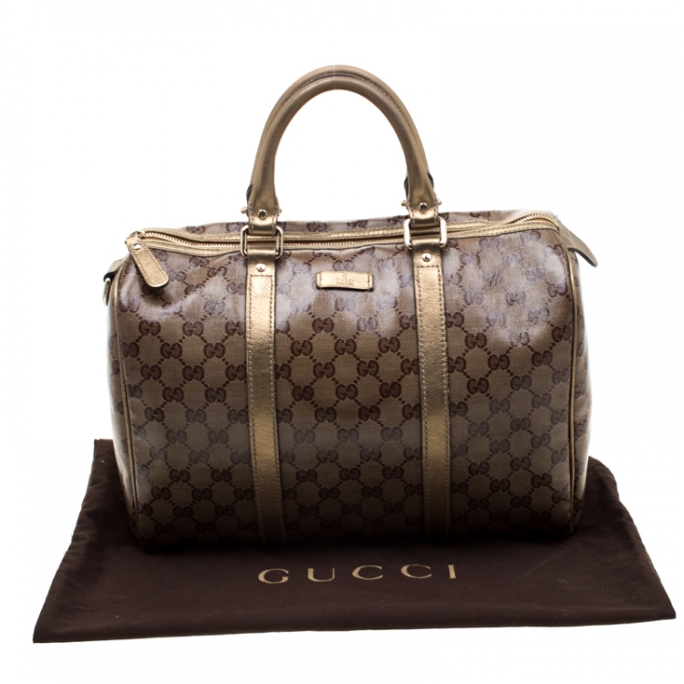 Pre Owned Gucci Gold GG Crystal Canvas Medium Joy Boston Bag