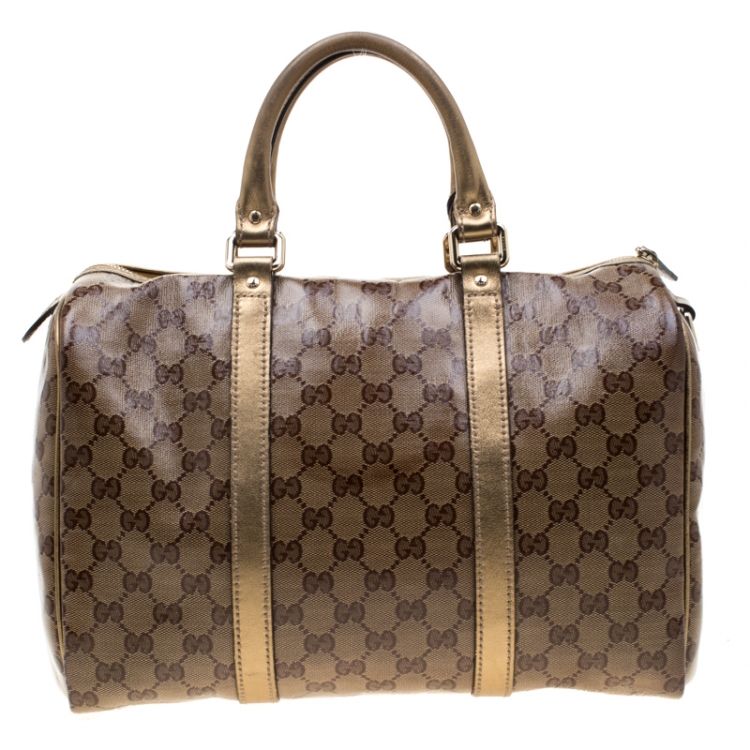 Pre Owned Gucci Gold GG Crystal Canvas Medium Joy Boston Bag