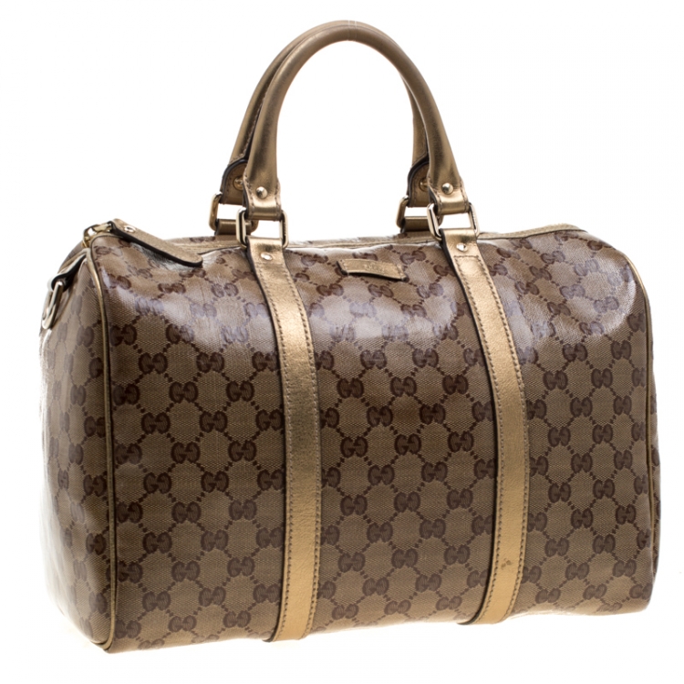 Pre Owned Gucci Gold GG Crystal Canvas Medium Joy Boston Bag