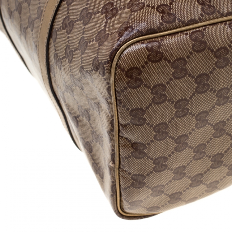 Pre Owned Gucci Gold GG Crystal Canvas Medium Joy Boston Bag