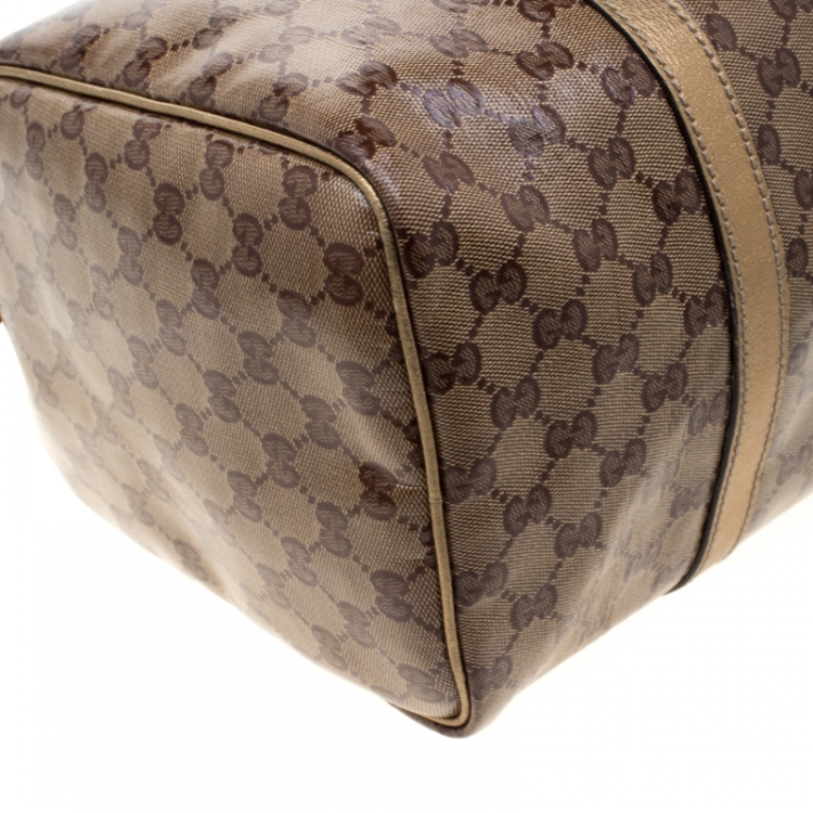 Pre Owned Gucci Gold GG Crystal Canvas Medium Joy Boston Bag