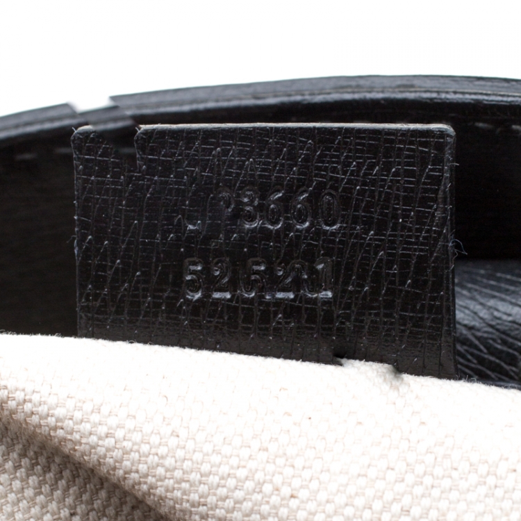 Pre Owned Gucci Black/White Leather Bamboo Top Handle Shopper Tote  