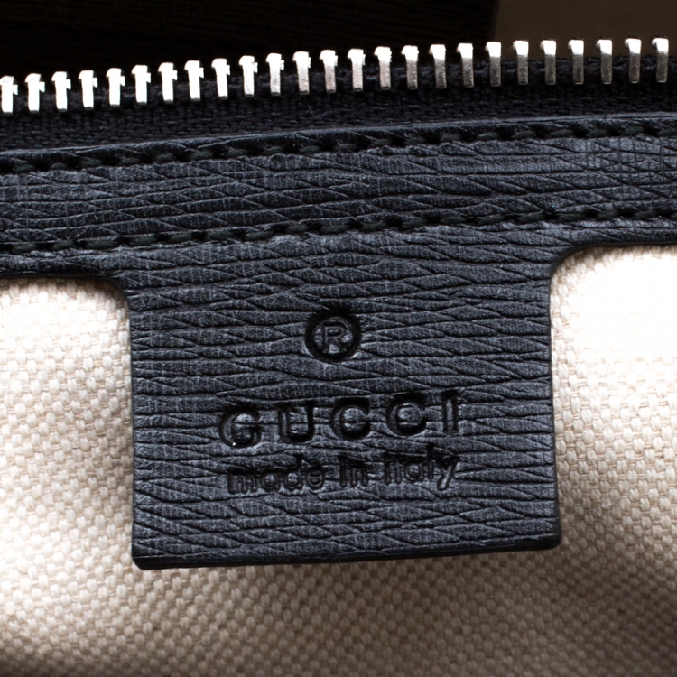 Pre Owned Gucci Black/White Leather Bamboo Top Handle Shopper Tote  