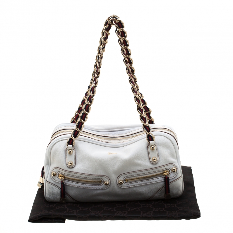 Pre Owned Gucci Ivory Leather Capri Bowler Bag