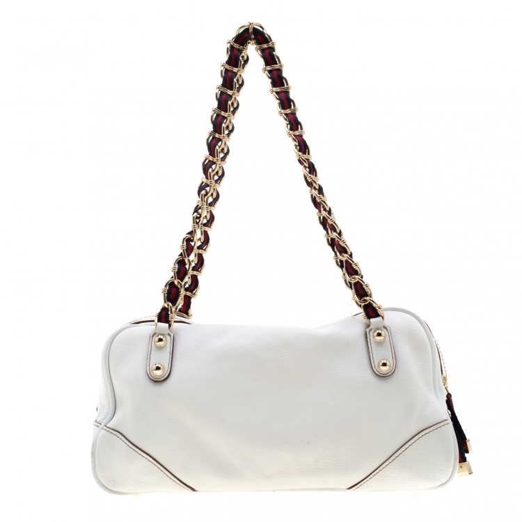 Pre Owned Gucci Ivory Leather Capri Bowler Bag