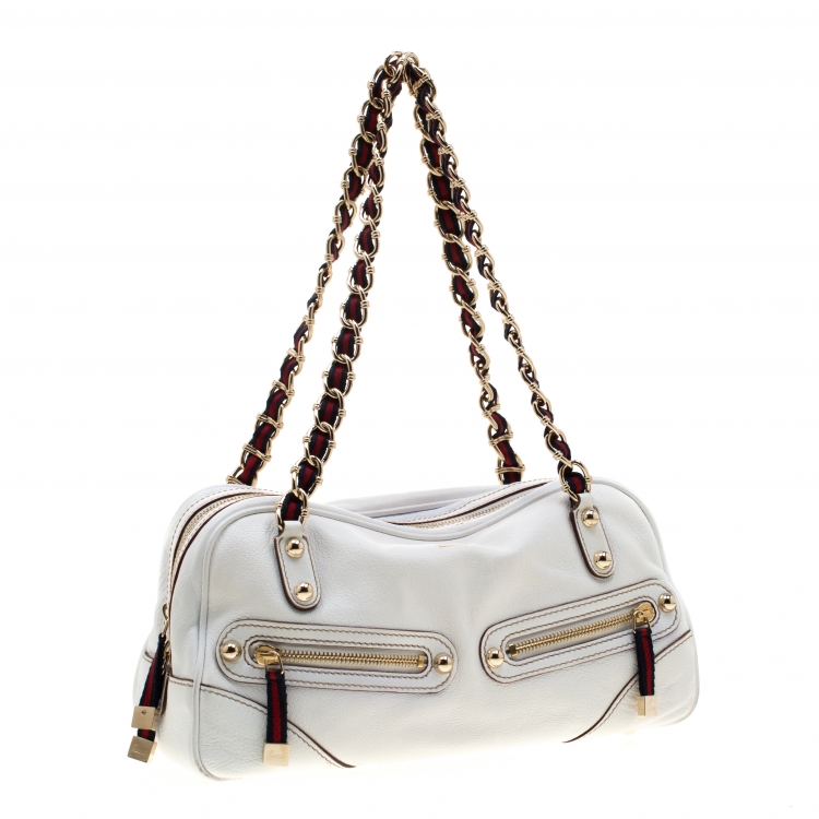 Pre Owned Gucci Ivory Leather Capri Bowler Bag