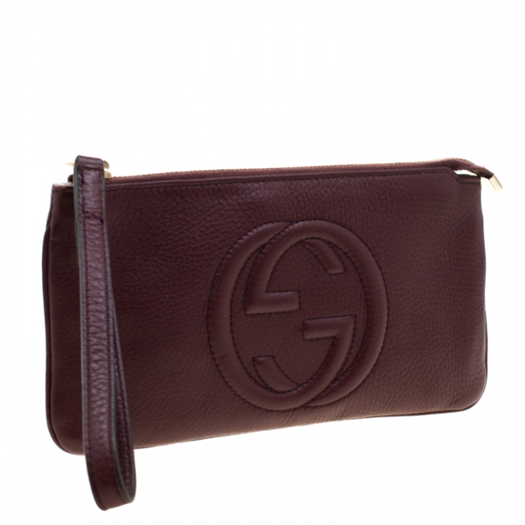 Pre Owned Gucci Burgundy Leather Soho Wristlet Clutch