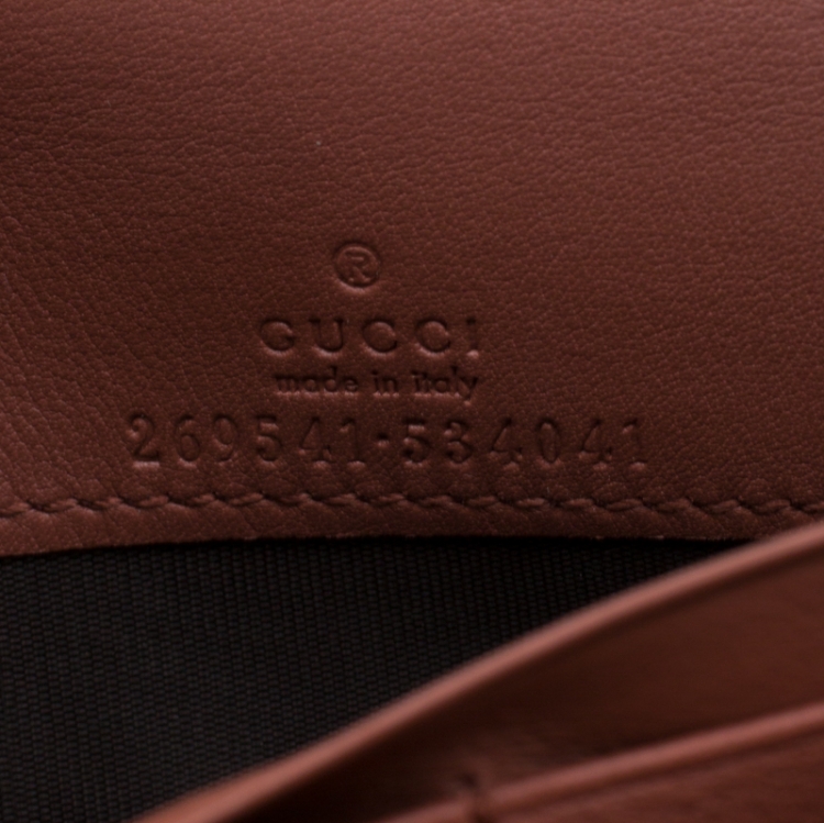 Pre Owned Gucci Pink Cinnamon Microguccissima Leather Wallet On Chain