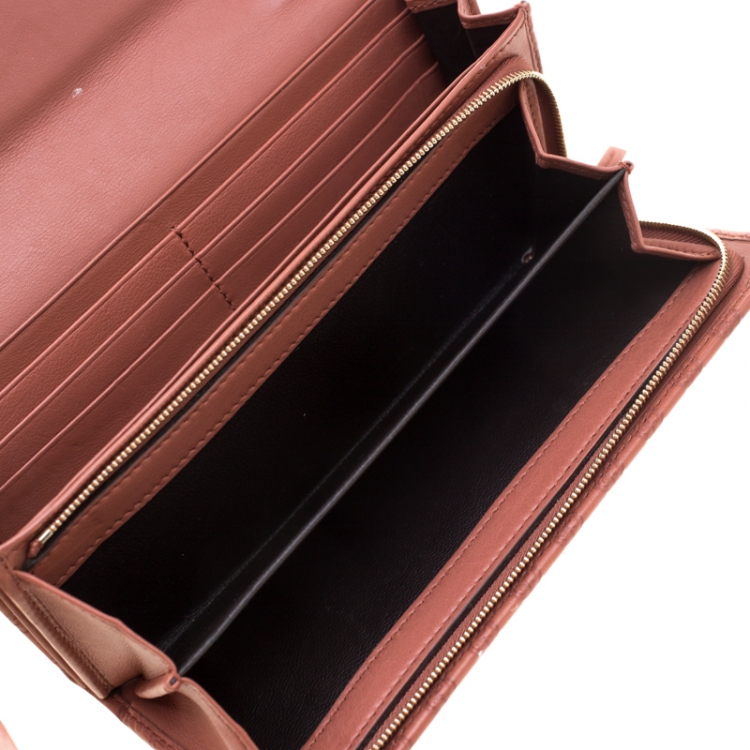 Pre Owned Gucci Pink Cinnamon Microguccissima Leather Wallet On Chain