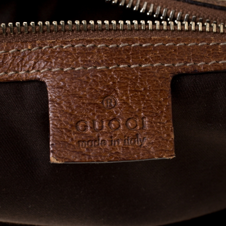 مملوكة مسبقًا Gucci Beige/Brown Canvas and Leather Bamboo Handle Top Handle Bag