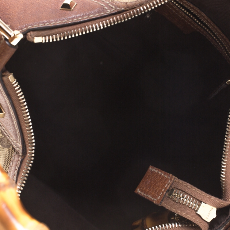 مملوكة مسبقًا Gucci Beige/Brown Canvas and Leather Bamboo Handle Top Handle Bag