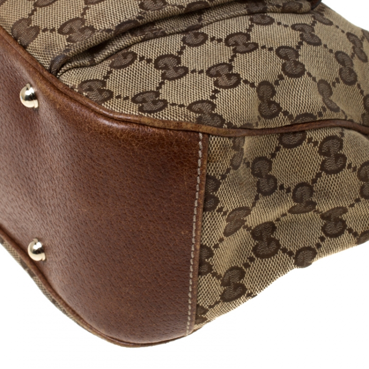 مملوكة مسبقًا Gucci Beige/Brown Canvas and Leather Bamboo Handle Top Handle Bag