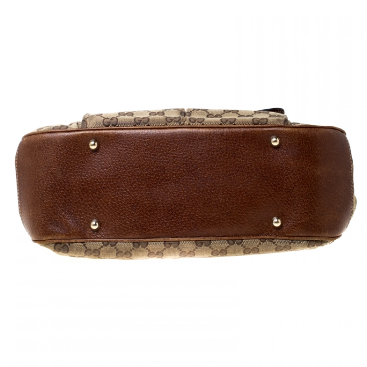 مملوكة مسبقًا Gucci Beige/Brown Canvas and Leather Bamboo Handle Top Handle Bag
