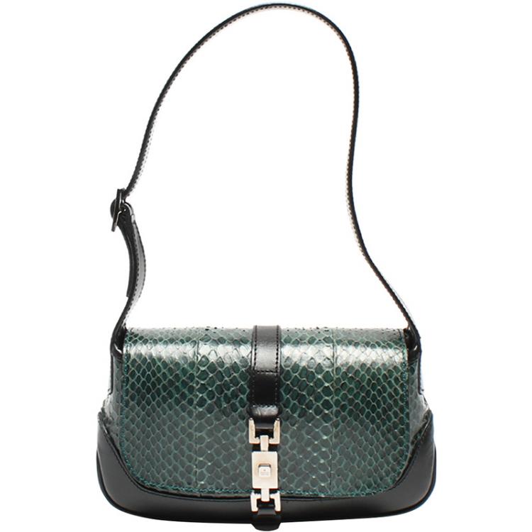 Gucci Green Black Leather Pochette Jackie O Bag Gucci Tlc