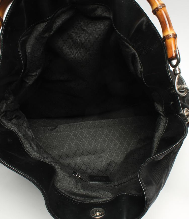 Pre Owned Gucci Black Canvas Bamboo Top Handle Bag