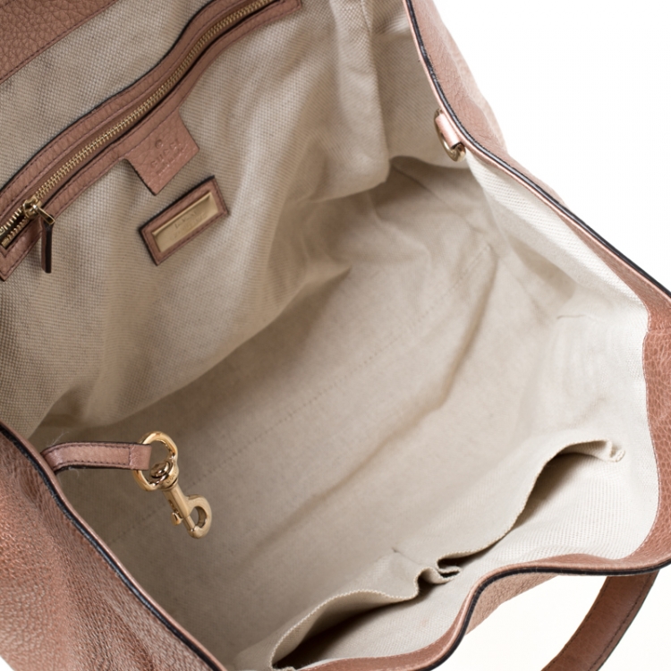 Pre Owned Gucci Metallic Pink Leather Small Soho Tote