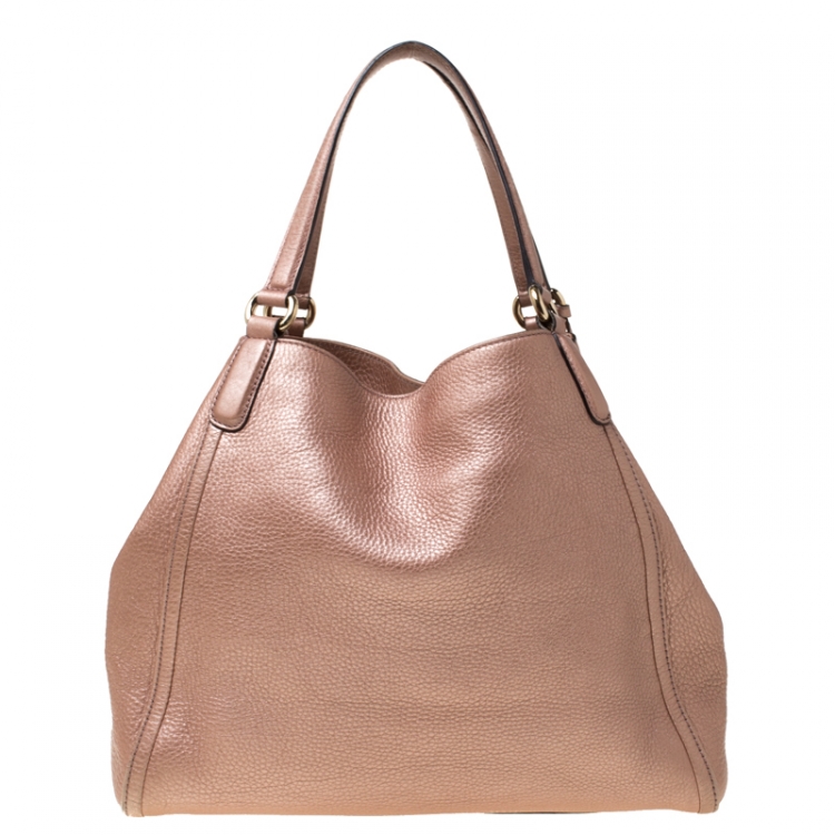 Pre Owned Gucci Metallic Pink Leather Small Soho Tote