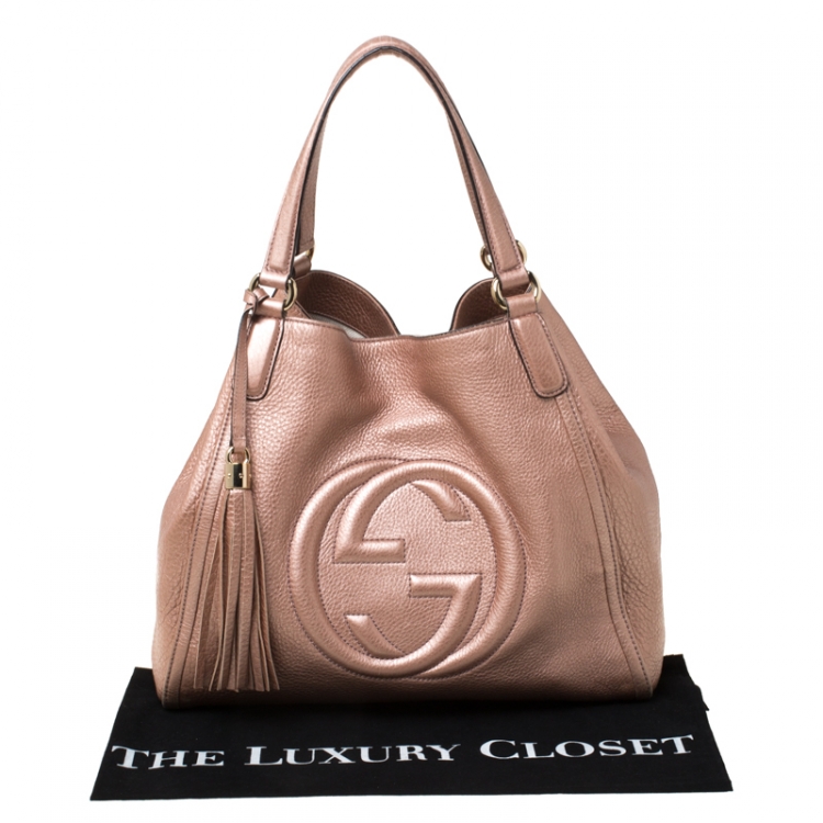 Pre Owned Gucci Metallic Pink Leather Small Soho Tote