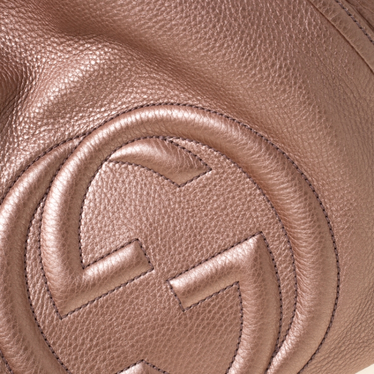 Pre Owned Gucci Metallic Pink Leather Small Soho Tote
