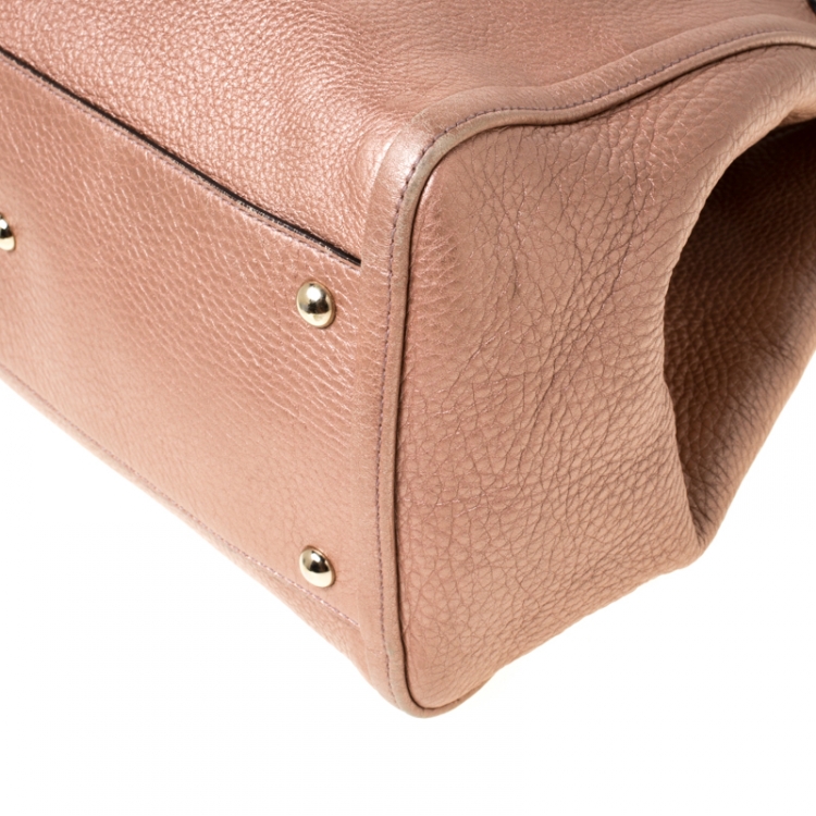 Pre Owned Gucci Metallic Pink Leather Small Soho Tote