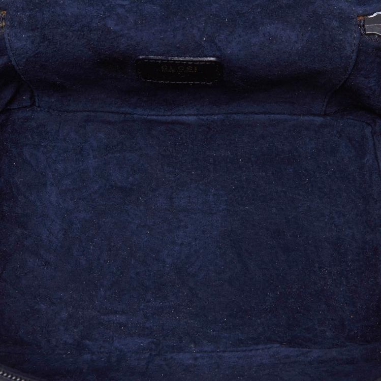 Pre Owned Gucci Black Blue Horsebit Suede Vanity Bag