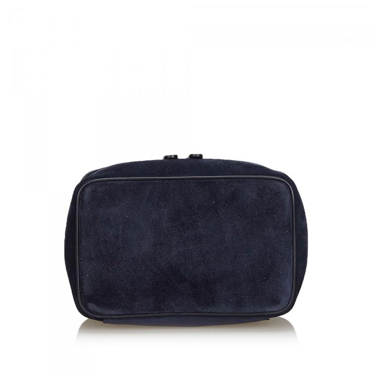 Pre Owned Gucci Black Blue Horsebit Suede Vanity Bag