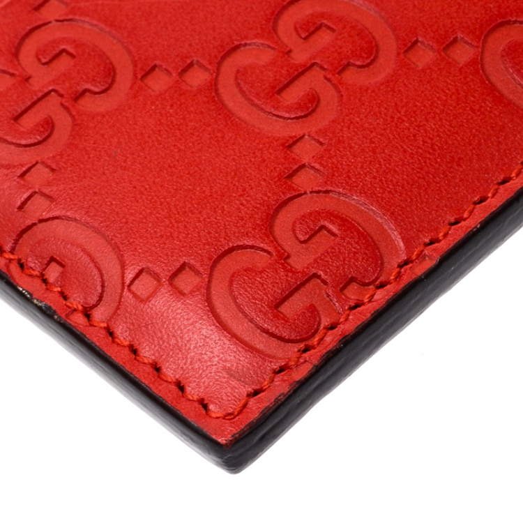 Pre Owned Gucci Red Guccissima Leather Card Holder