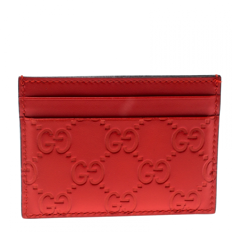 Pre Owned Gucci Red Guccissima Leather Card Holder