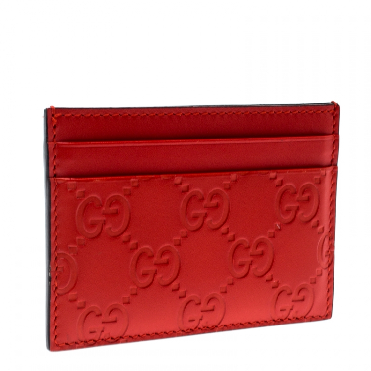 Pre Owned Gucci Red Guccissima Leather Card Holder