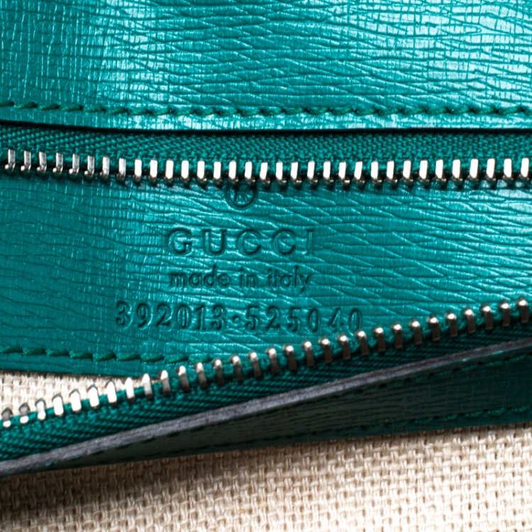Pre Owned Gucci Green Blossoms Print Leather Bamboo Daily Top Handle Bag