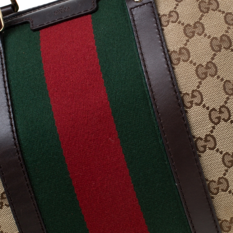 Pre Owned Gucci Brown/Beige GG Canvas Medium Vintage Web Boston Bag