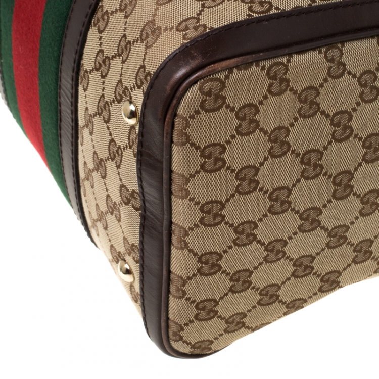 Pre Owned Gucci Brown/Beige GG Canvas Medium Vintage Web Boston Bag