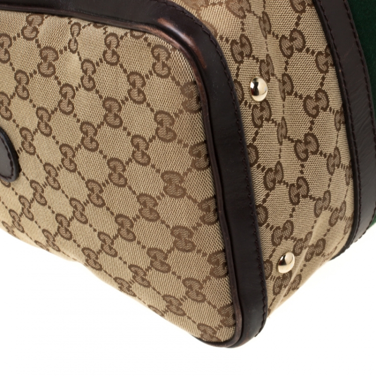 Pre Owned Gucci Brown/Beige GG Canvas Medium Vintage Web Boston Bag