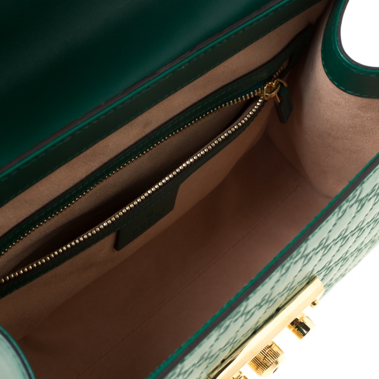 مملوكة مسبقًا Gucci Green Guccissima Leather Small Padlock Top Handle Bag