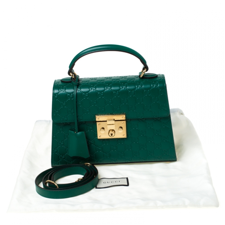 مملوكة مسبقًا Gucci Green Guccissima Leather Small Padlock Top Handle Bag