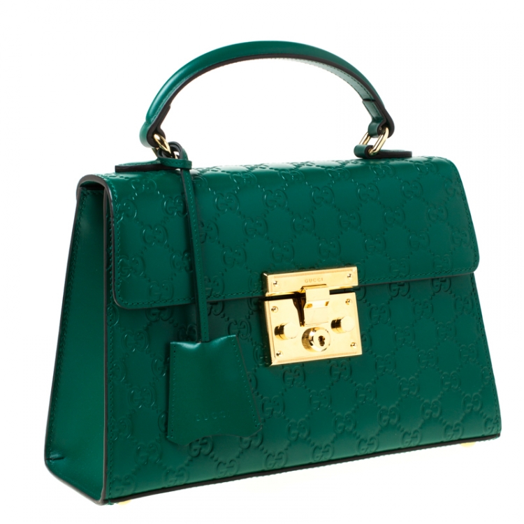 مملوكة مسبقًا Gucci Green Guccissima Leather Small Padlock Top Handle Bag
