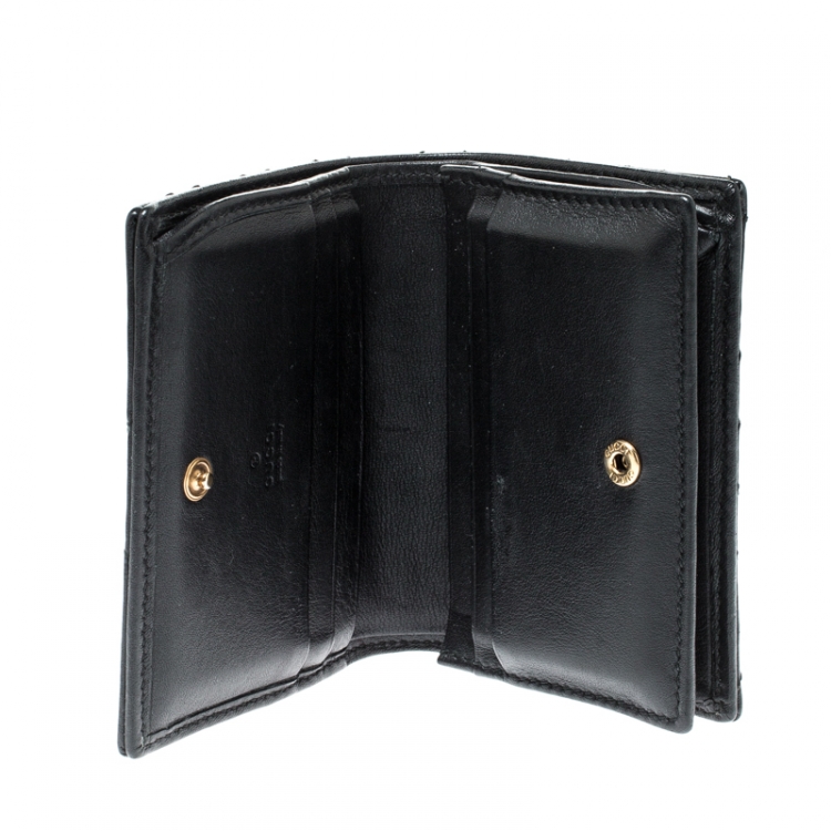 Pre Owned Gucci Black Matelasse Leather GG Marmont Card Case