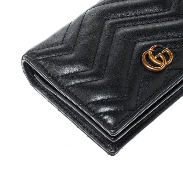 Pre Owned Gucci Black Matelasse Leather GG Marmont Card Case