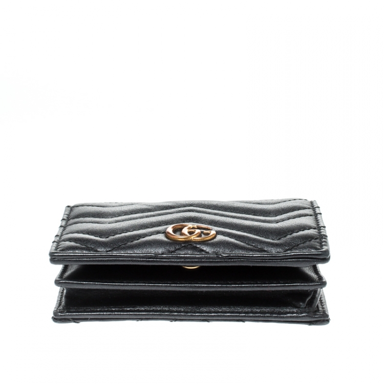 Pre Owned Gucci Black Matelasse Leather GG Marmont Card Case