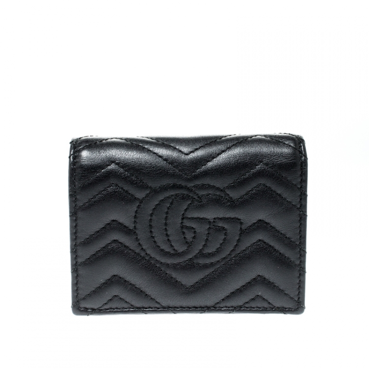 Pre Owned Gucci Black Matelasse Leather GG Marmont Card Case
