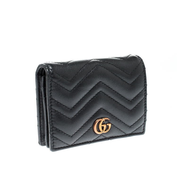 Pre Owned Gucci Black Matelasse Leather GG Marmont Card Case