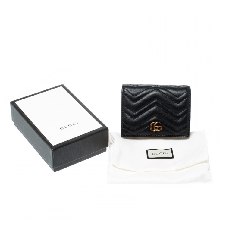 Pre Owned Gucci Black Matelasse Leather GG Marmont Card Case