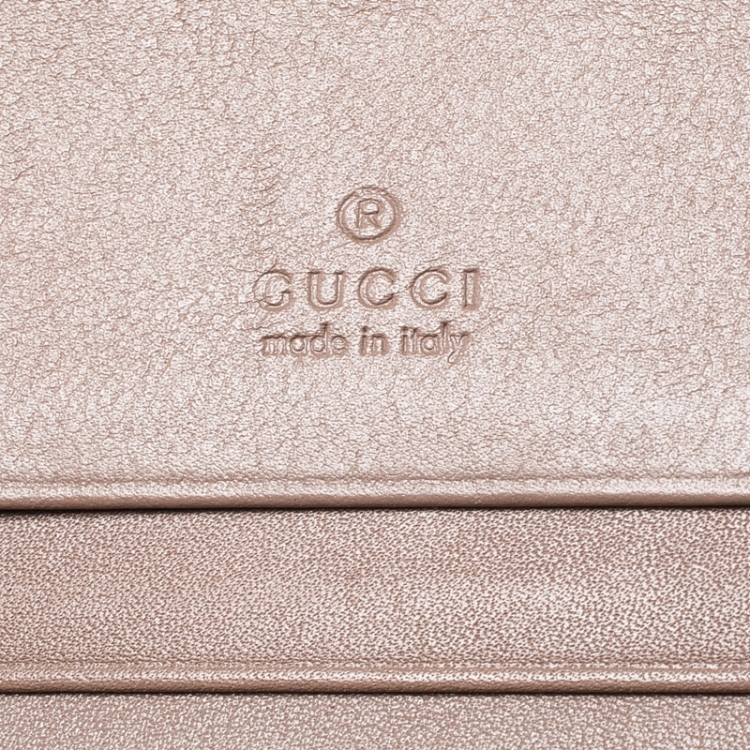 Pre Owned Gucci Dark Beige Matelasse Leather GG Marmont Card Case