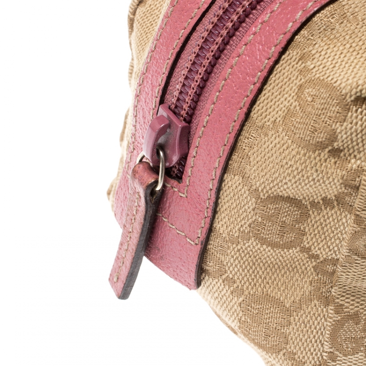 Pre Owned Gucci Beige/Pink GG Canvas Cosmetic Pouch