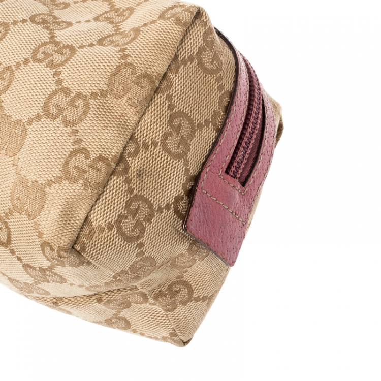 Pre Owned Gucci Beige/Pink GG Canvas Cosmetic Pouch