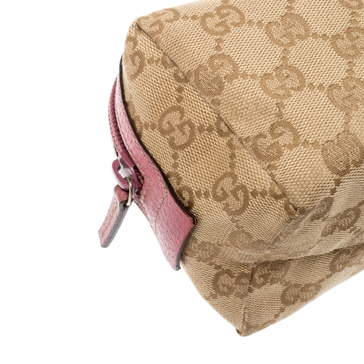 Pre Owned Gucci Beige/Pink GG Canvas Cosmetic Pouch